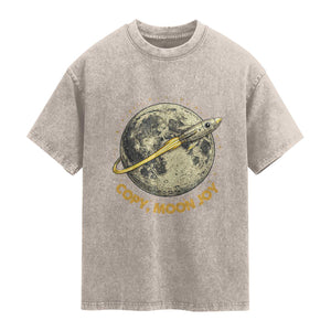 Copy Moon Joy Space Lover Lunar Mission Washed Cotton T-Shirt Astronaut Sci Fi Graphic