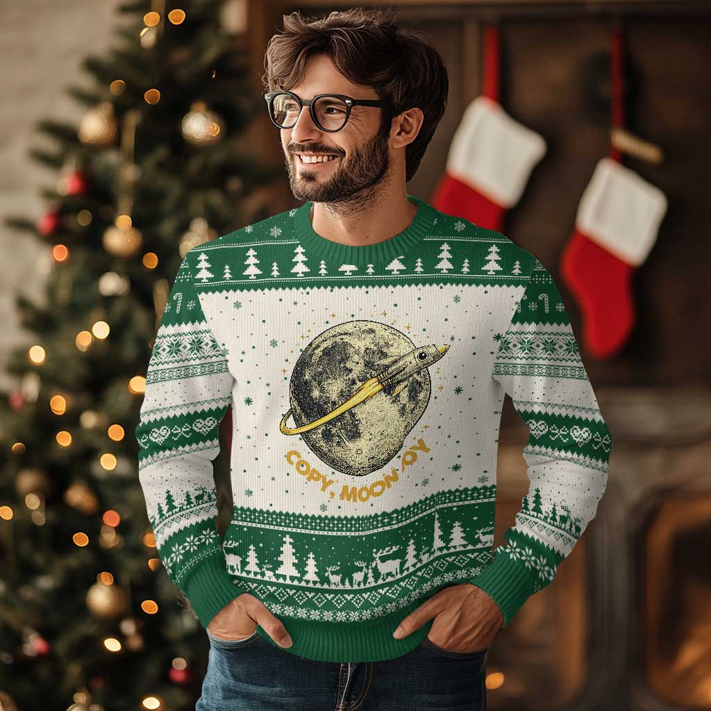 Copy Moon Joy Space Lover Lunar Mission Ugly Christmas Sweater Astronaut Sci Fi Graphic TS12 Beige Green Print Your Wear