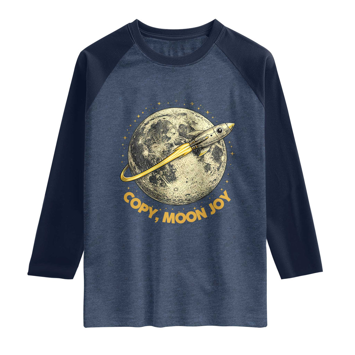Copy Moon Joy Space Lover Lunar Mission Raglan Shirt Astronaut Sci Fi Graphic TS12 Heather Denim Navy Print Your Wear