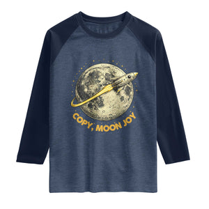 Copy Moon Joy Space Lover Lunar Mission Raglan Shirt Astronaut Sci Fi Graphic TS12 Heather Denim Navy Print Your Wear