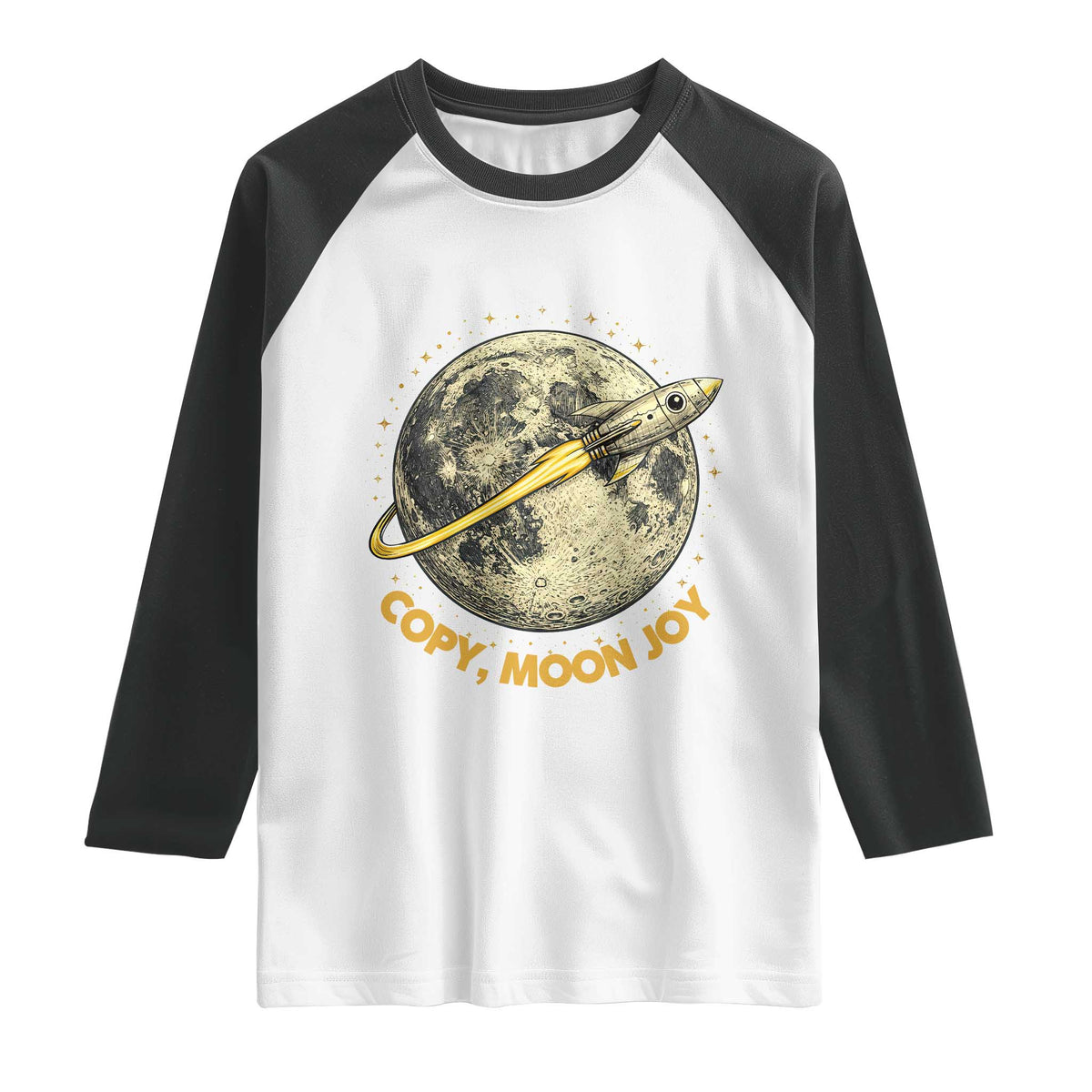 Copy Moon Joy Space Lover Lunar Mission Raglan Shirt Astronaut Sci Fi Graphic TS12 White Black Print Your Wear