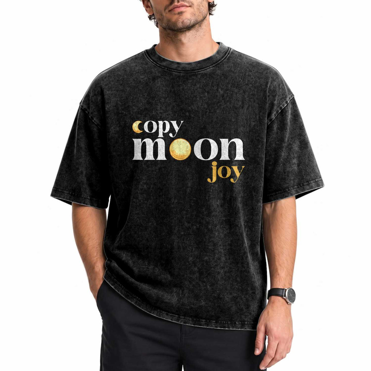Copy Moon Joy Statement Full Moon Washed Cotton T-Shirt Space Exploration Lunar Journey 2026