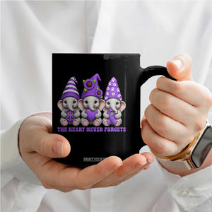 Cute Elephant Gnome Purple Ribbon Alzheimer's Support Coffee Mug The Heart Never Forgets TS12 Print Your Wear