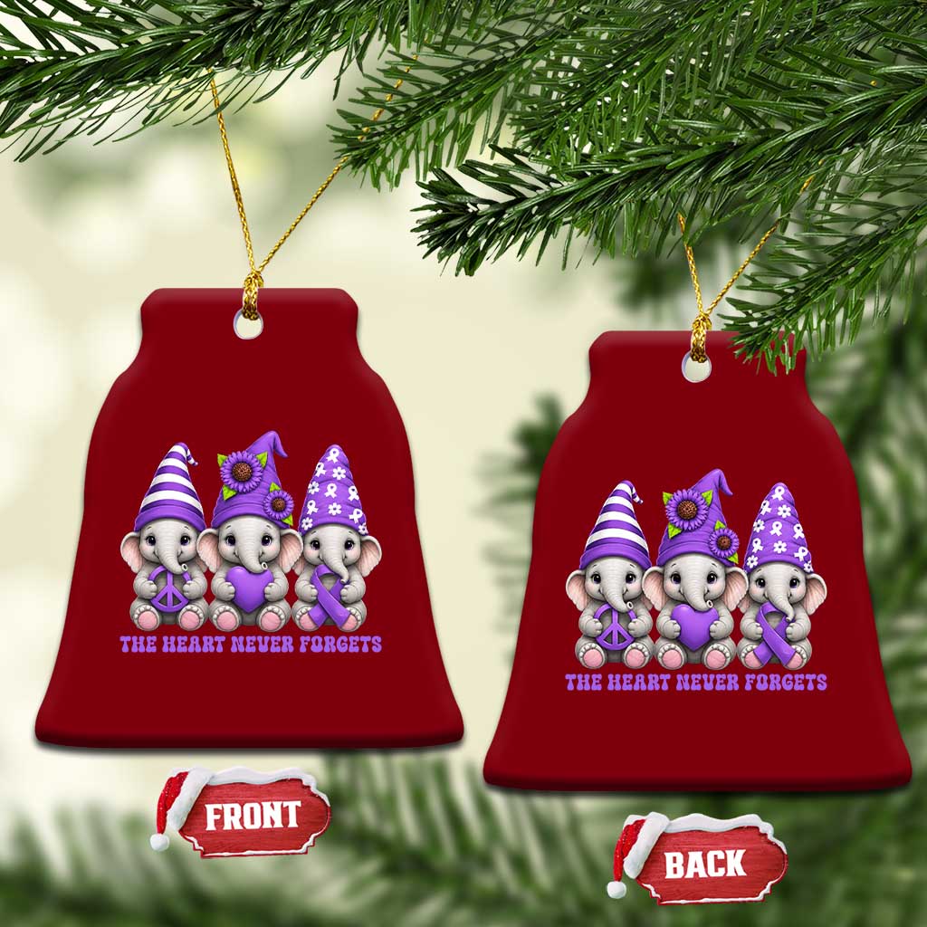 Cute Elephant Gnome Purple Ribbon Alzheimer's Support Ceramic Ornament The Heart Never Forgets TS12 Print Your Wear