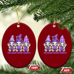 Cute Elephant Gnome Purple Ribbon Alzheimer's Support Ceramic Ornament The Heart Never Forgets TS12 Print Your Wear