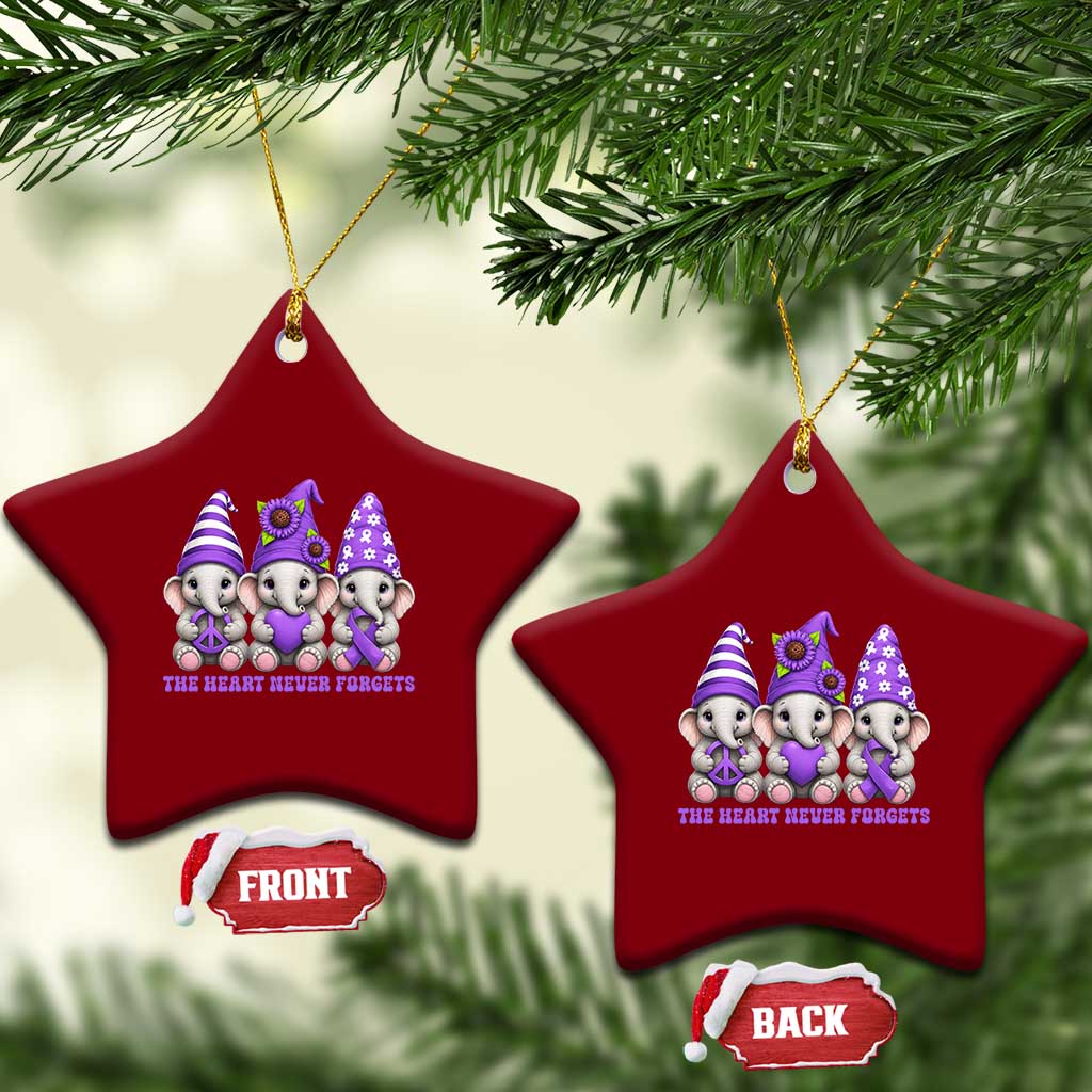 Cute Elephant Gnome Purple Ribbon Alzheimer's Support Ceramic Ornament The Heart Never Forgets TS12 Print Your Wear