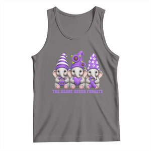 Cute Elephant Gnome Purple Ribbon Alzheimer's Support Tank Top The Heart Never Forgets TS12 Deep Heather Print Your Wear