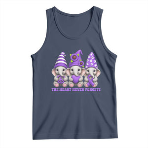 Cute Elephant Gnome Purple Ribbon Alzheimer's Support Tank Top The Heart Never Forgets TS12 Navy Print Your Wear