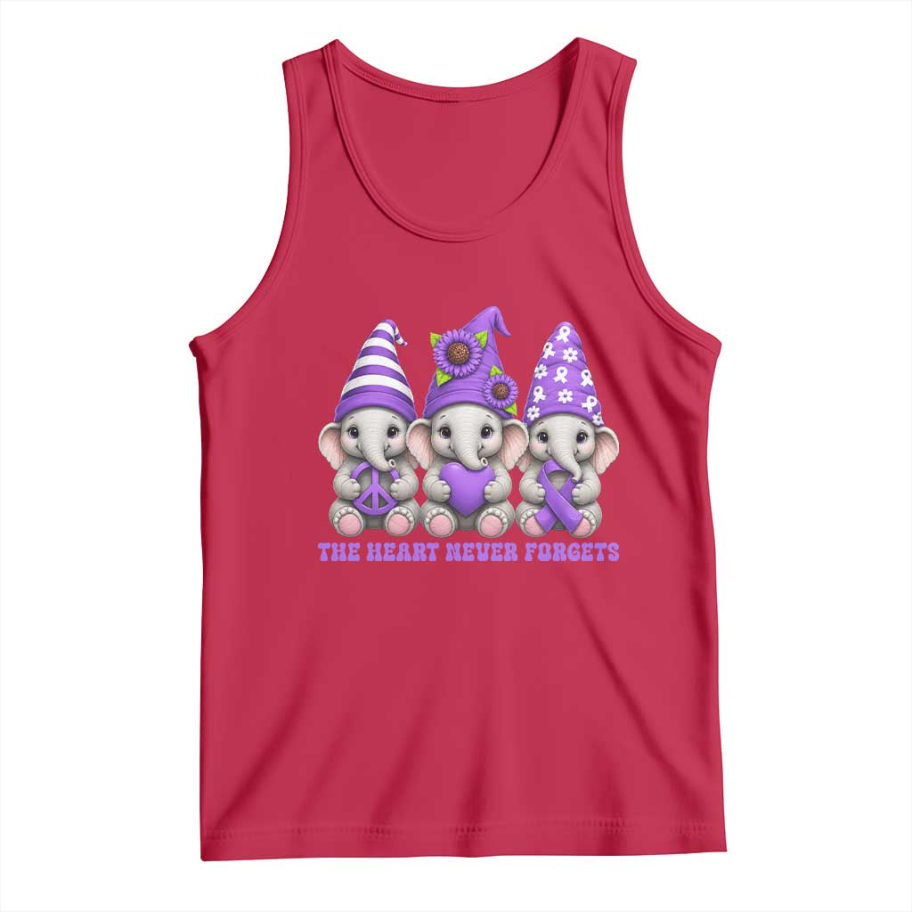 Cute Elephant Gnome Purple Ribbon Alzheimer's Support Tank Top The Heart Never Forgets TS12 Red Print Your Wear