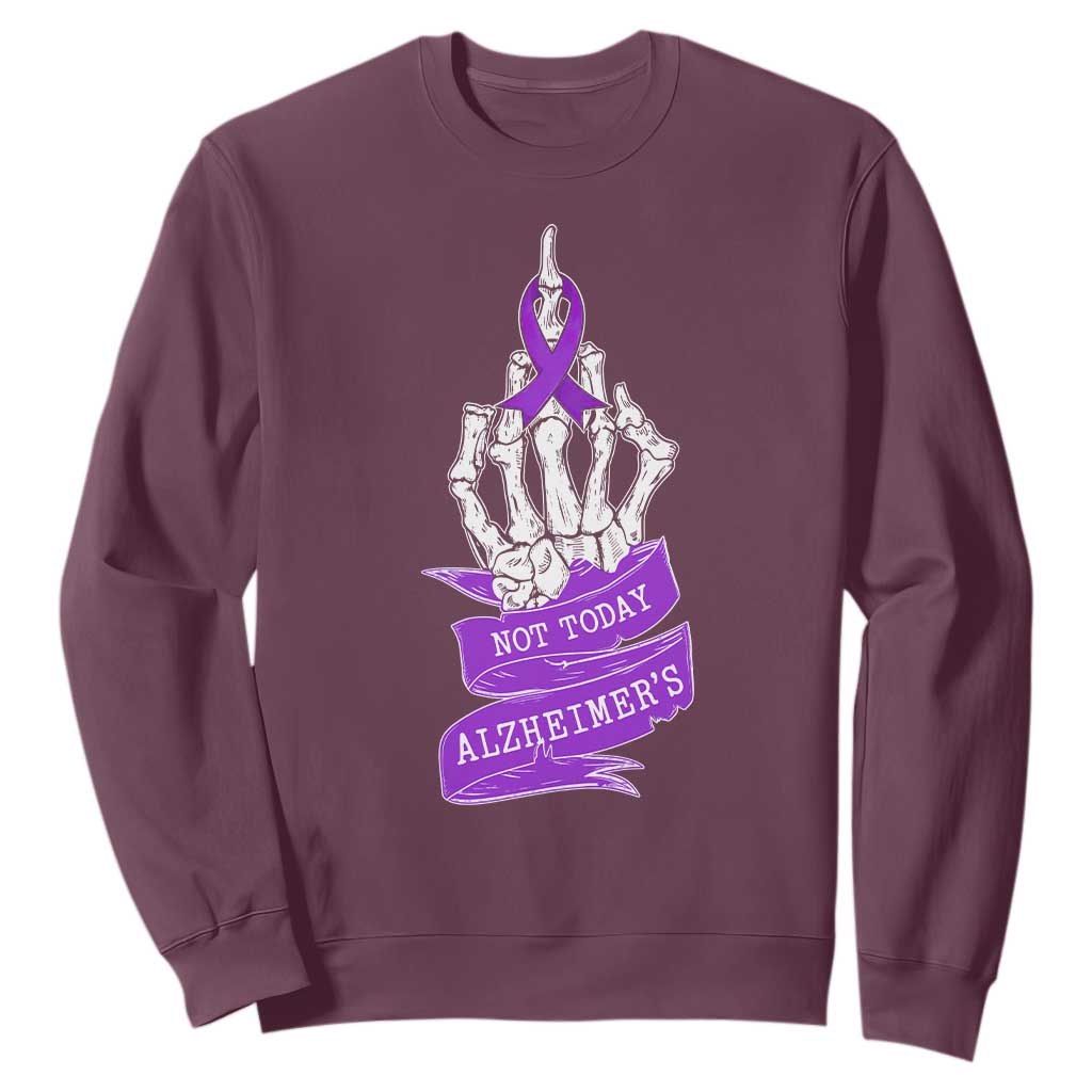 Not Today Alzheimers Sweatshirt Funny Skeleton Middle Finger Purple Ribbon TS12 Maroon Print Your Wear