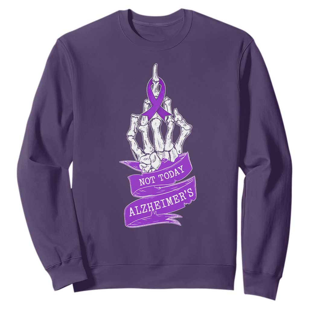Not Today Alzheimers Sweatshirt Funny Skeleton Middle Finger Purple Ribbon TS12 Purple Print Your Wear
