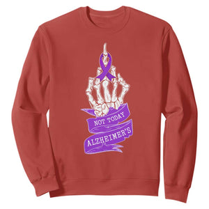 Not Today Alzheimers Sweatshirt Funny Skeleton Middle Finger Purple Ribbon TS12 Red Print Your Wear