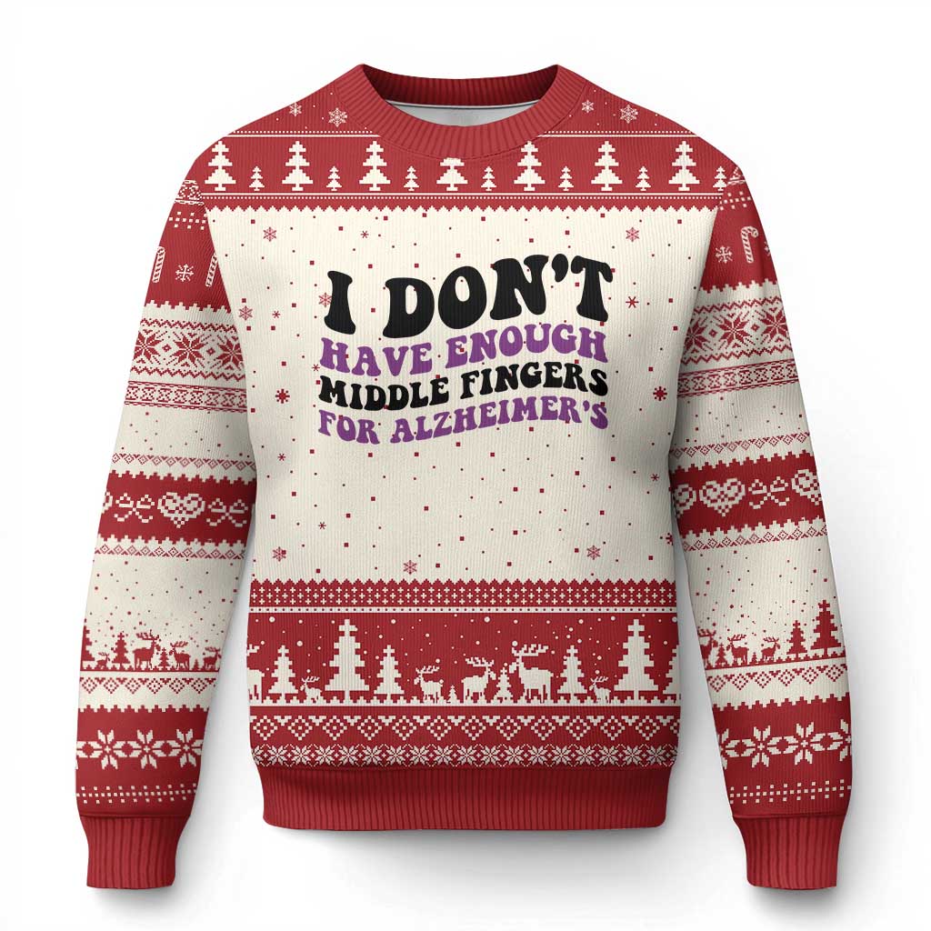 I Dont Have Enough Middle Fingers For Alzheimers Ugly Christmas Sweater Groovy Purple Retro TS12 Beige Red Print Your Wear