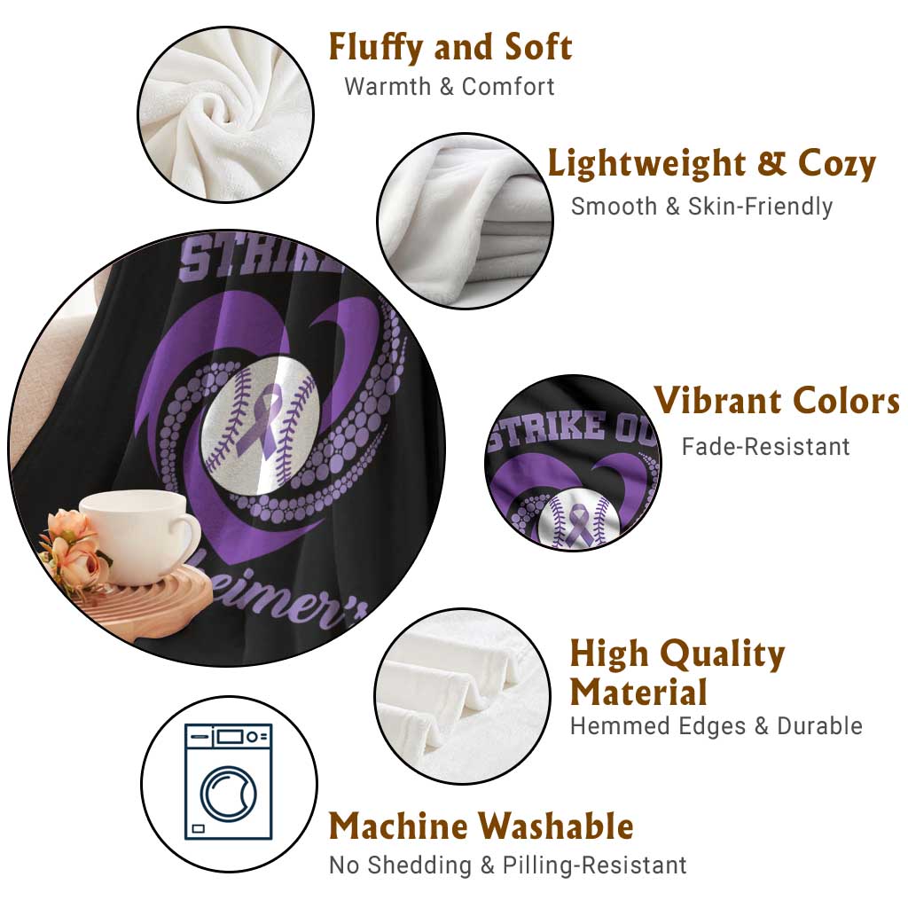 Strike Out Alzheimers Throw Blanket Purple Ribbon Baseball Hope Support TS12 Print Your Wear