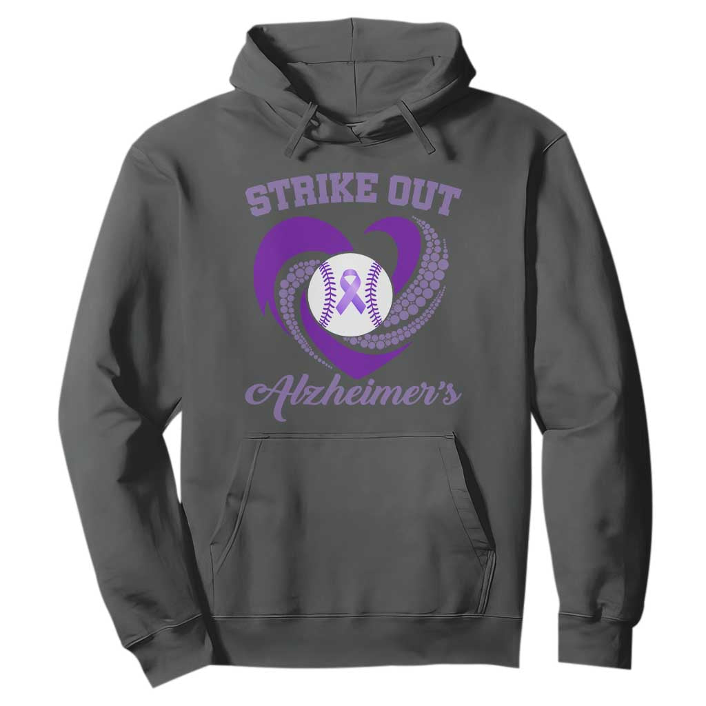 Strike Out Alzheimers Hoodie Purple Ribbon Baseball Hope Support TS12 Dark Heather Print Your Wear