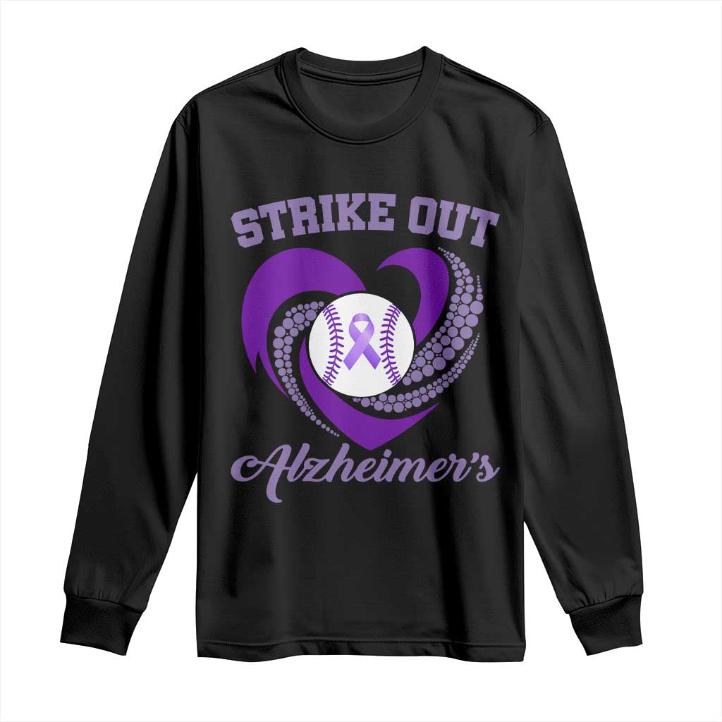 Strike Out Alzheimers Long Sleeve Shirt Purple Ribbon Baseball Hope Support TS12 Black Print Your Wear
