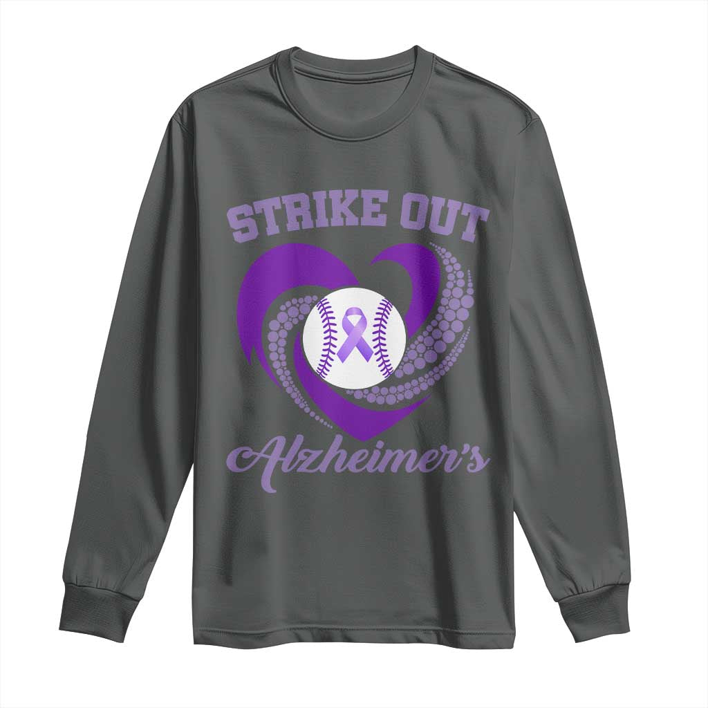 Strike Out Alzheimers Long Sleeve Shirt Purple Ribbon Baseball Hope Support TS12 Dark Heather Print Your Wear