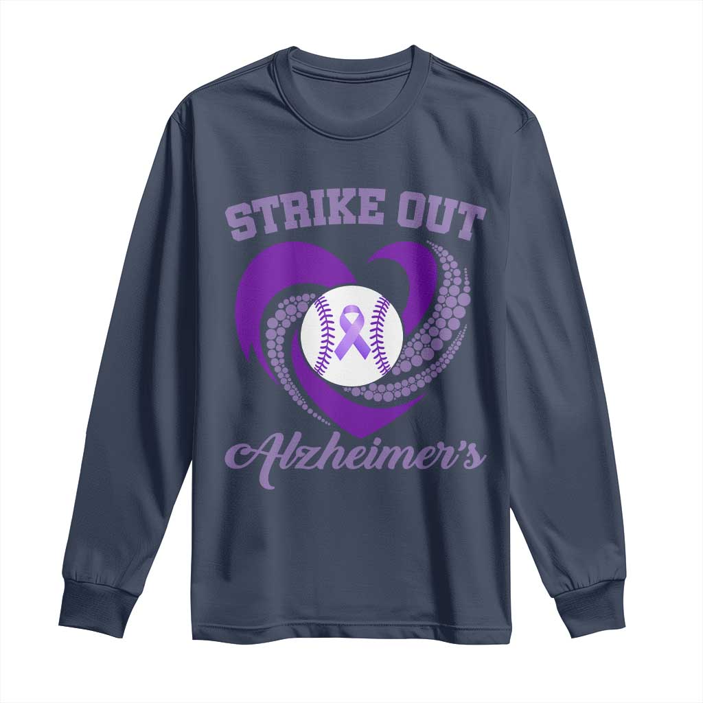 Strike Out Alzheimers Long Sleeve Shirt Purple Ribbon Baseball Hope Support TS12 Navy Print Your Wear