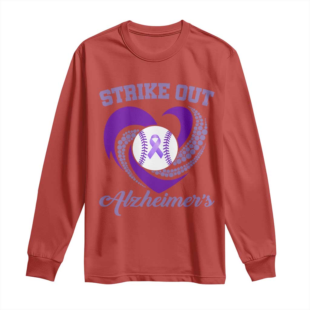 Strike Out Alzheimers Long Sleeve Shirt Purple Ribbon Baseball Hope Support TS12 Red Print Your Wear
