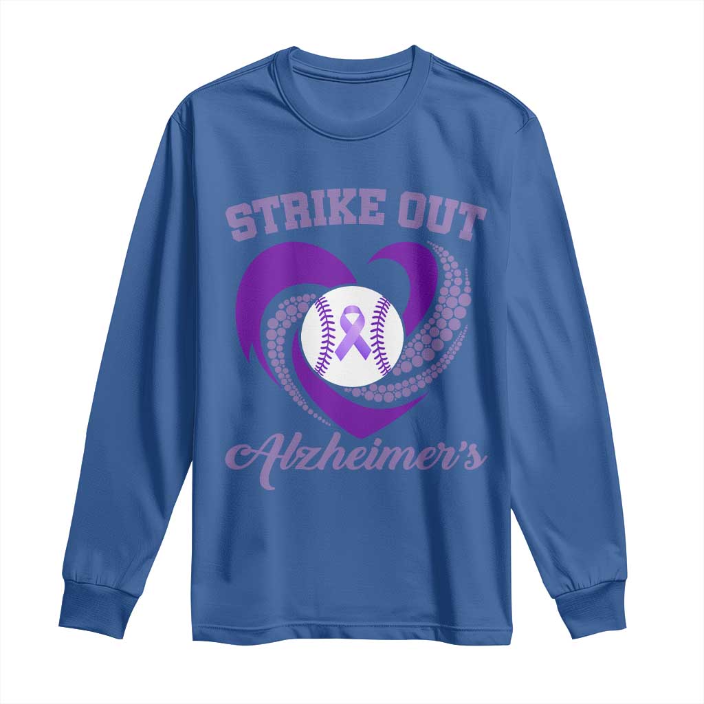 Strike Out Alzheimers Long Sleeve Shirt Purple Ribbon Baseball Hope Support TS12 Royal Blue Print Your Wear
