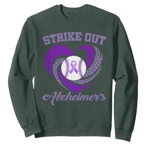Strike Out Alzheimers Sweatshirt Purple Ribbon Baseball Hope Support TS12 Dark Forest Green Print Your Wear