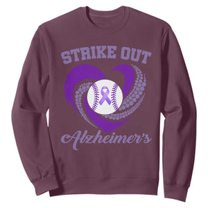 Strike Out Alzheimers Sweatshirt Purple Ribbon Baseball Hope Support TS12 Maroon Print Your Wear