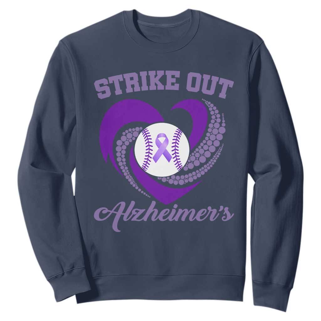 Strike Out Alzheimers Sweatshirt Purple Ribbon Baseball Hope Support TS12 Navy Print Your Wear