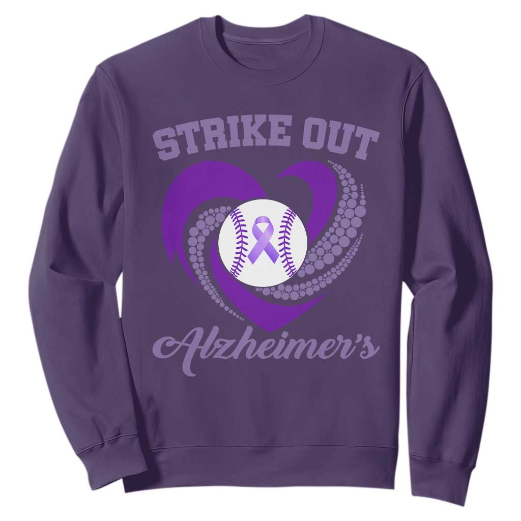 Strike Out Alzheimers Sweatshirt Purple Ribbon Baseball Hope Support TS12 Purple Print Your Wear