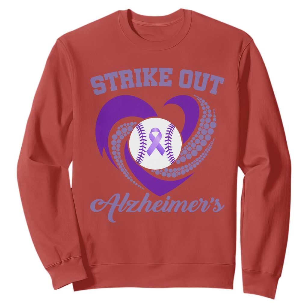 Strike Out Alzheimers Sweatshirt Purple Ribbon Baseball Hope Support TS12 Red Print Your Wear