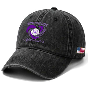 Strike Out Alzheimers Washed Cotton Baseball Cap Purple Ribbon Baseball Hope Support TS12 Print Your Wear