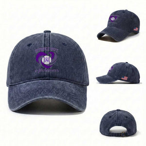 Strike Out Alzheimers Washed Cotton Baseball Cap Purple Ribbon Baseball Hope Support TS12 Washed Cap Universal Fit Navy Print Your Wear