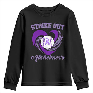 Strike Out Alzheimers Youth Sweatshirt Purple Ribbon Baseball Hope Support TS12 Black Print Your Wear