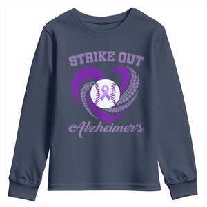 Strike Out Alzheimers Youth Sweatshirt Purple Ribbon Baseball Hope Support TS12 Navy Print Your Wear
