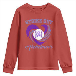 Strike Out Alzheimers Youth Sweatshirt Purple Ribbon Baseball Hope Support TS12 Red Print Your Wear