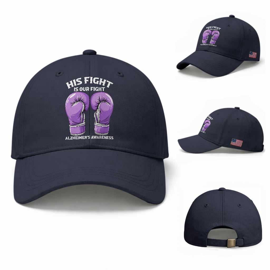 Purple Boxing Gloves Alzheimers Support Baseball Cap His Fight Our Fight TS12 Baseball Cap Universal Fit Navy Print Your Wear