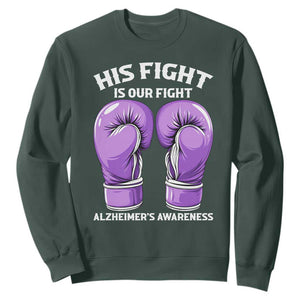 Purple Boxing Gloves Alzheimers Support Sweatshirt His Fight Our Fight TS12 Dark Forest Green Print Your Wear