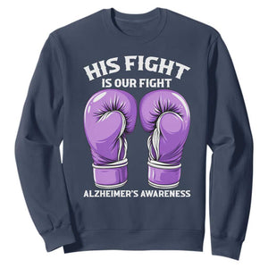 Purple Boxing Gloves Alzheimers Support Sweatshirt His Fight Our Fight TS12 Navy Print Your Wear