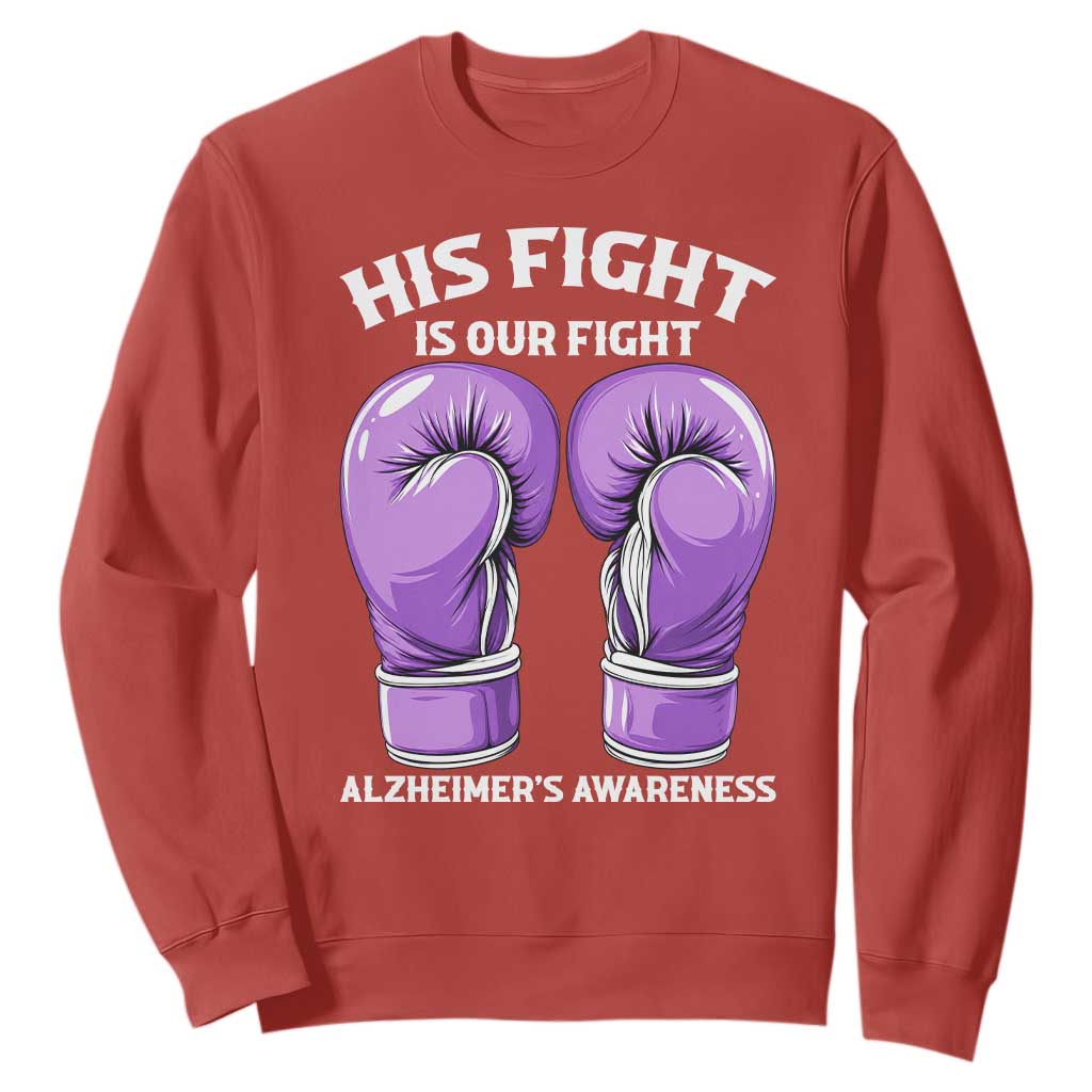 Purple Boxing Gloves Alzheimers Support Sweatshirt His Fight Our Fight TS12 Red Print Your Wear