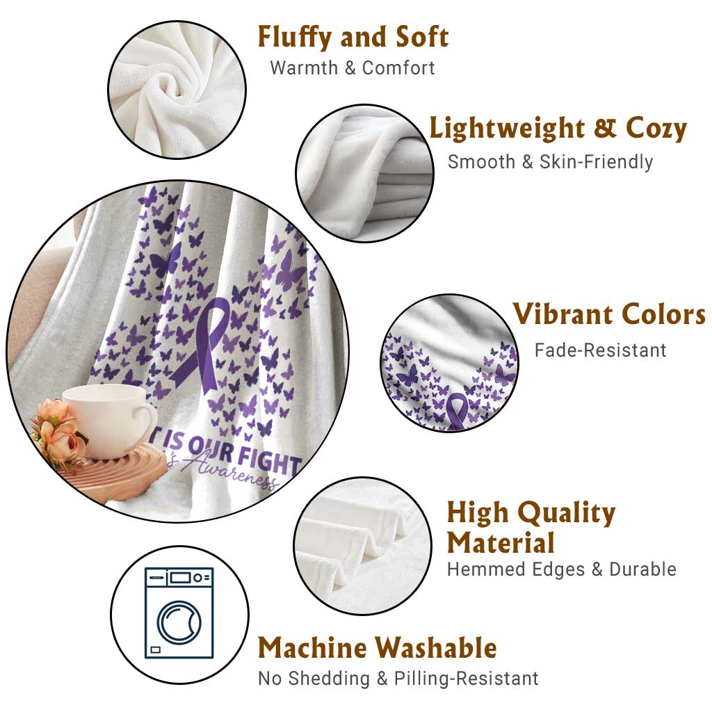 Alzheimers Awareness Butterfly Support Gift Throw Blanket Her Fight Our Fight TS12 Print Your Wear