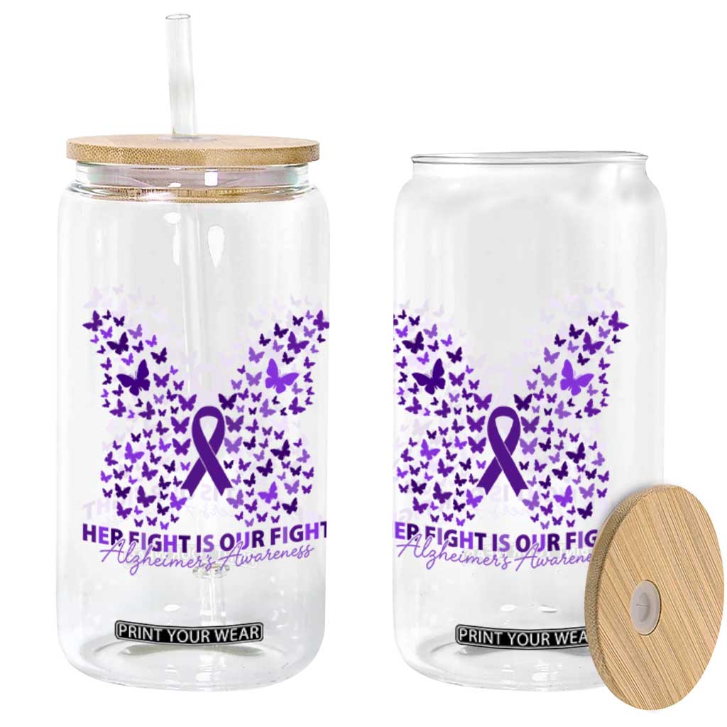 Alzheimers Awareness Butterfly Support Gift Glass Can Her Fight Our Fight TS12 Print Your Wear