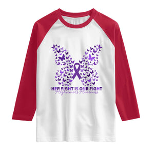 Alzheimers Awareness Butterfly Support Gift Raglan Shirt Her Fight Our Fight TS12 White Red Print Your Wear
