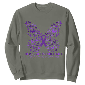 Alzheimers Awareness Butterfly Support Gift Sweatshirt Her Fight Our Fight TS12 Military Green Print Your Wear