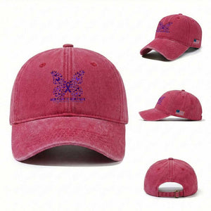 Alzheimers Awareness Butterfly Support Gift Washed Cotton Baseball Cap Her Fight Our Fight TS12 Washed Cap Universal Fit Red Print Your Wear