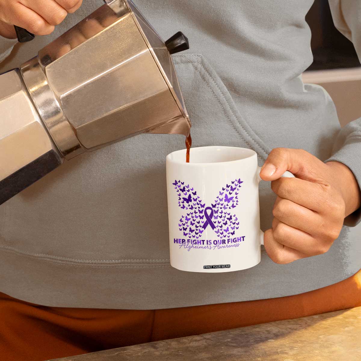 Alzheimers Awareness Butterfly Support Gift Coffee Mug Her Fight Our Fight TS12 Print Your Wear