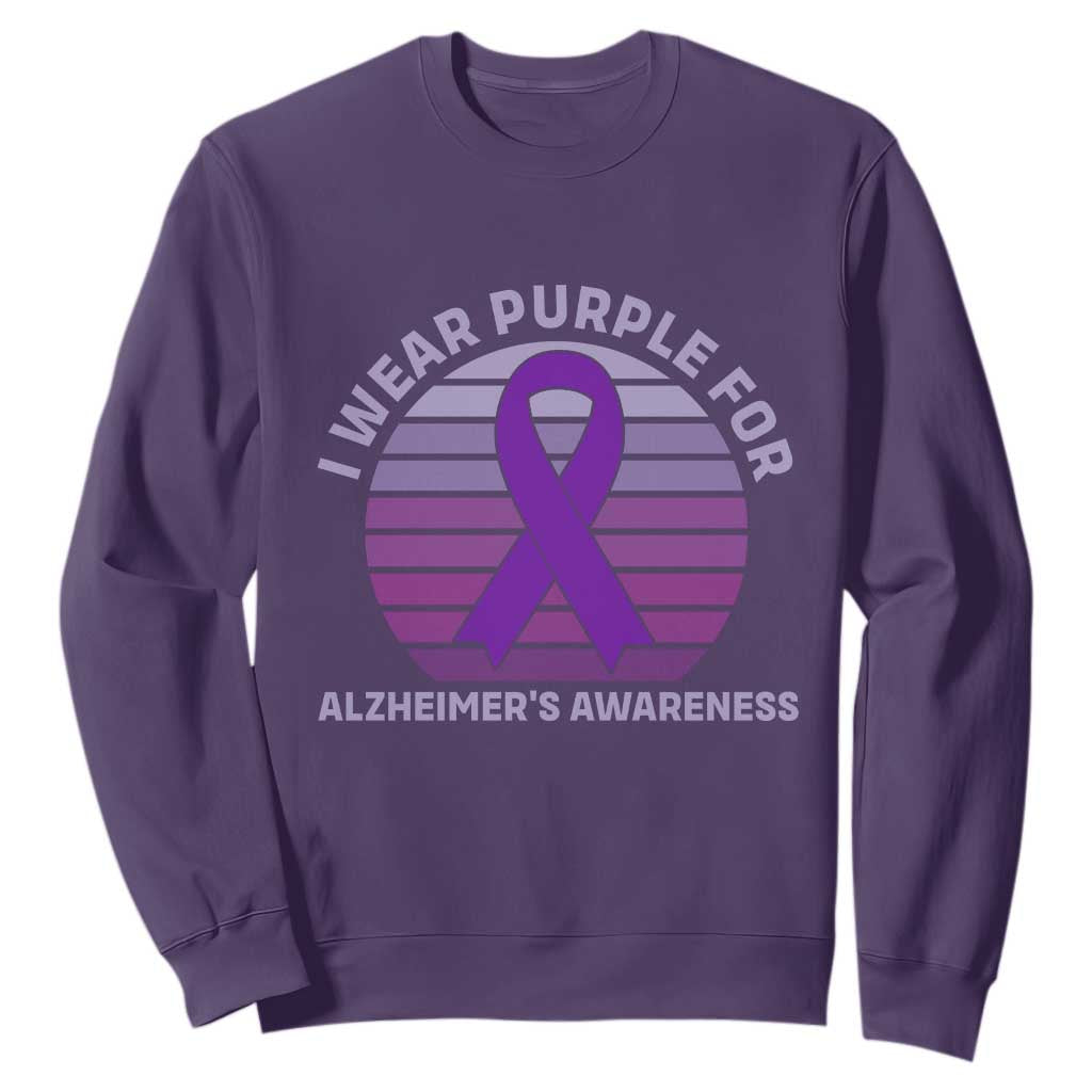I Wear Purple For Alzheimers Sweatshirt Vintage Sunset Purple Ribbon Graphic TS12 Purple Print Your Wear