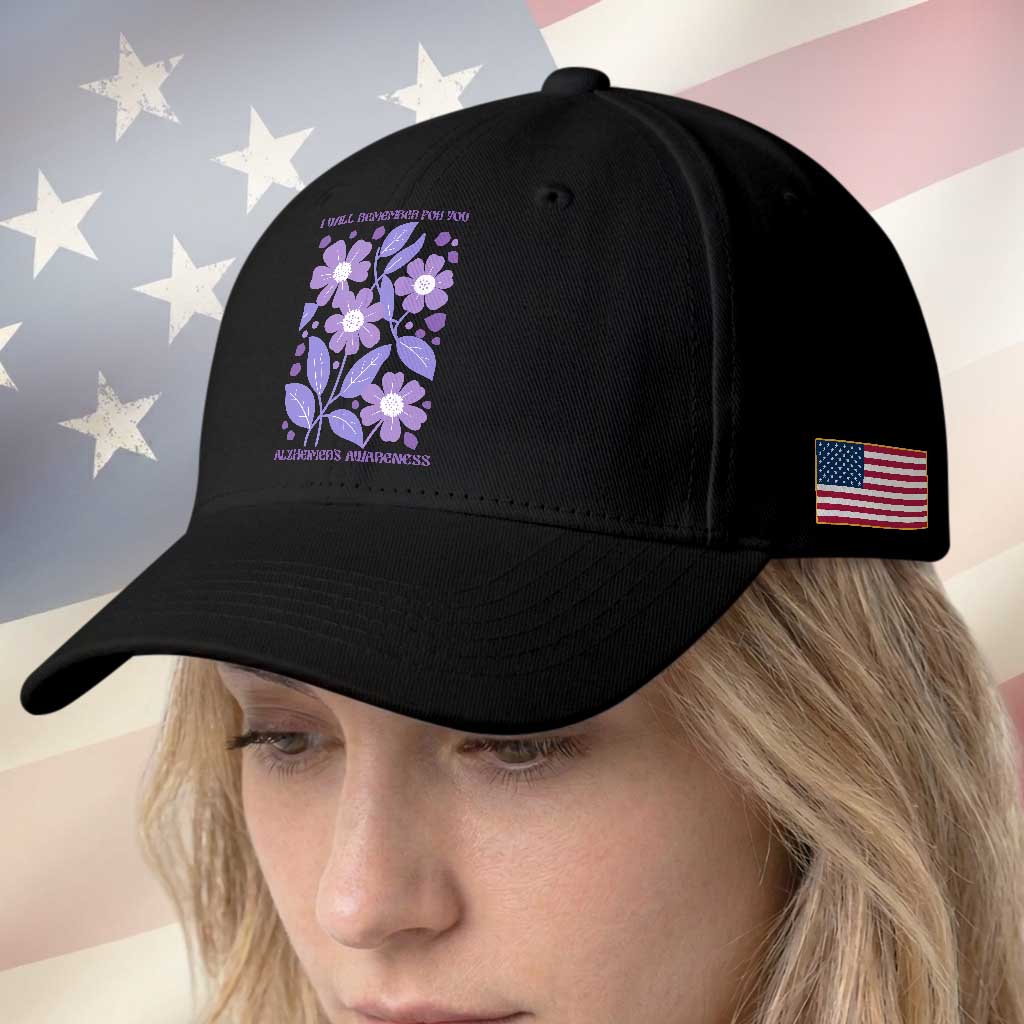 Alzheimers Purple Floral Retro Graphic Baseball Cap I Will Remember For You TS12 Print Your Wear