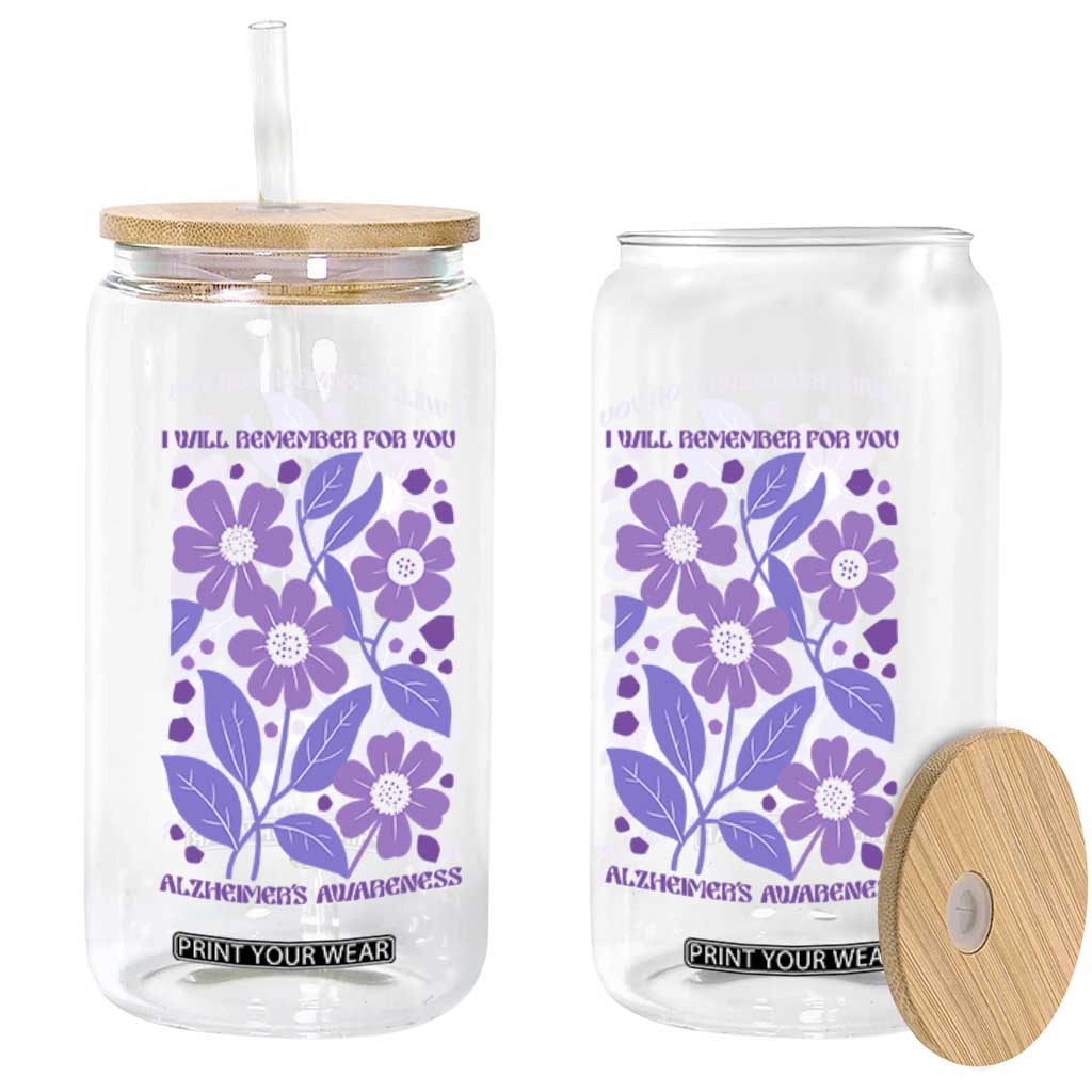 Alzheimers Purple Floral Retro Graphic Glass Can I Will Remember For You TS12 Print Your Wear
