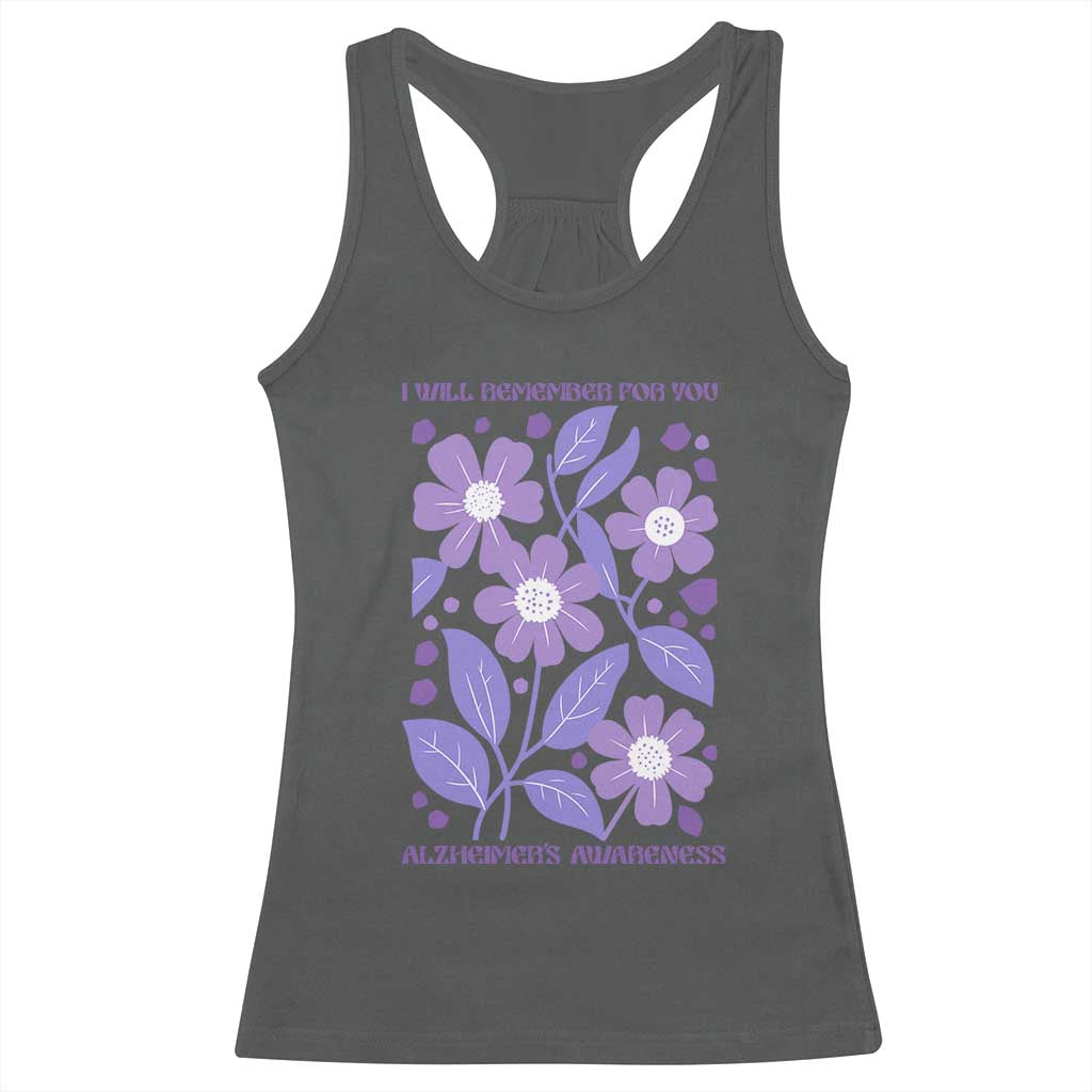 Alzheimers Purple Floral Retro Graphic Racerback Tank Top I Will Remember For You TS12 Dark Heather Print Your Wear