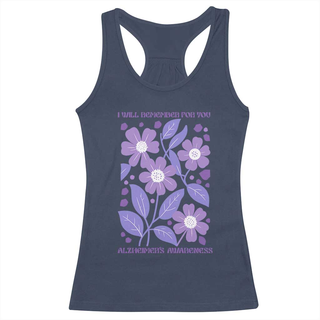 Alzheimers Purple Floral Retro Graphic Racerback Tank Top I Will Remember For You TS12 Navy Print Your Wear