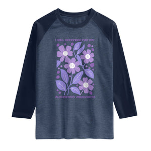 Alzheimers Purple Floral Retro Graphic Raglan Shirt I Will Remember For You TS12 Heather Denim Navy Print Your Wear